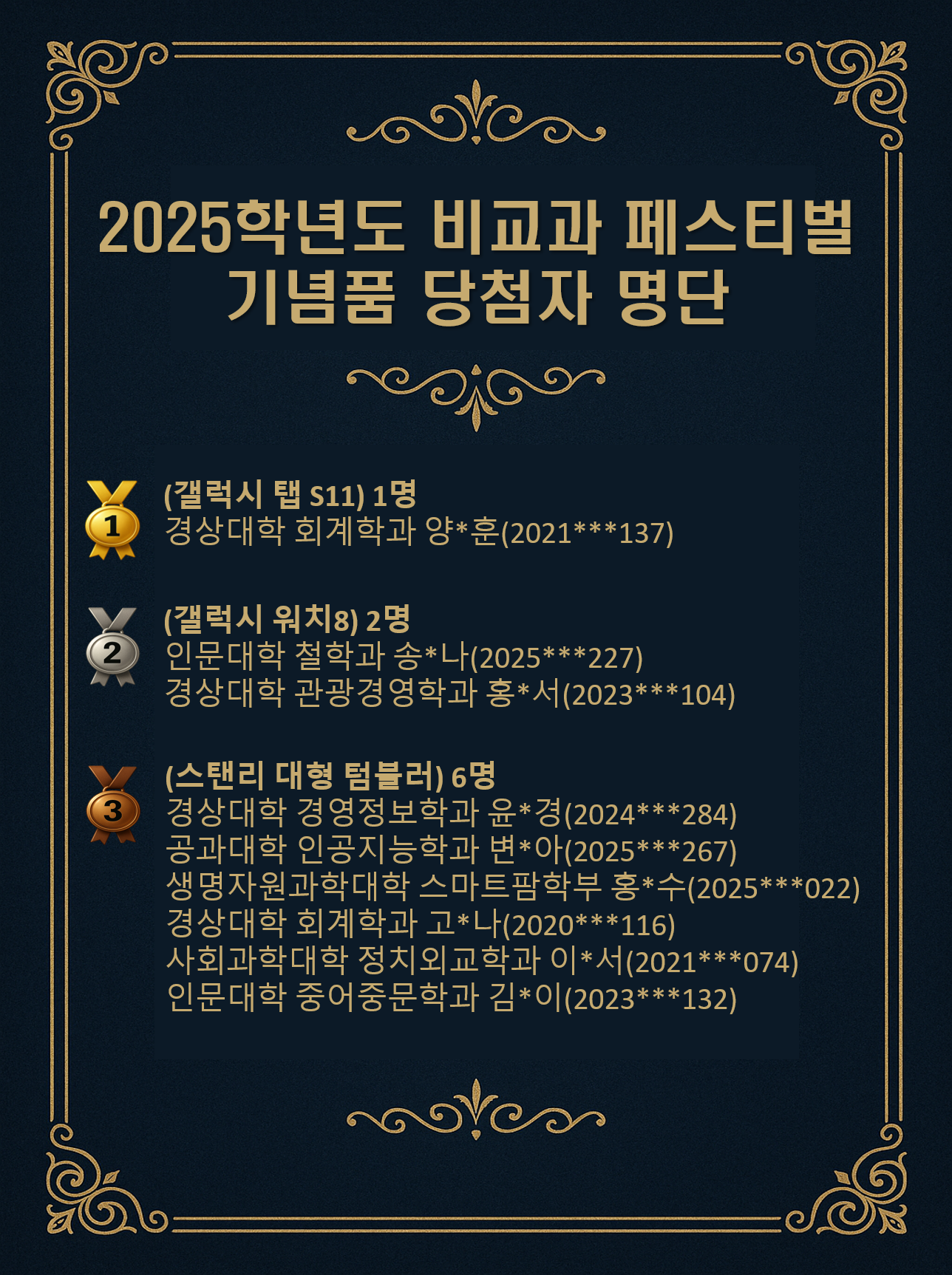 [비교과교육센터] 비교과 페스티벌(4개 이상) 참여자 기념품 당첨자 발표 