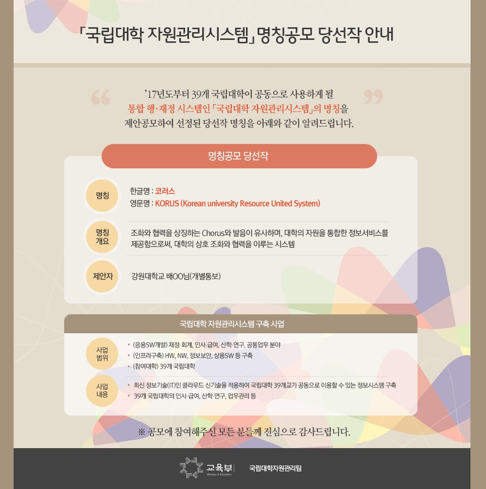 국립대학 자원관리시스템 명칭 공모 결과 안내