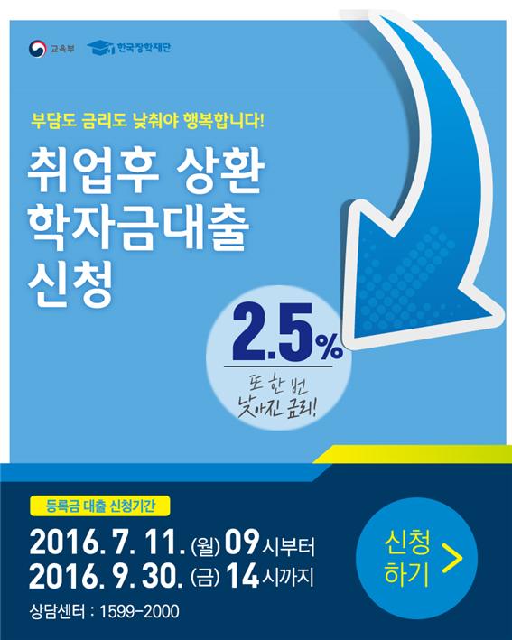 2016학년도 2학기 학자금 대출 신청 안내(제도개선 카드뉴스 첨부)