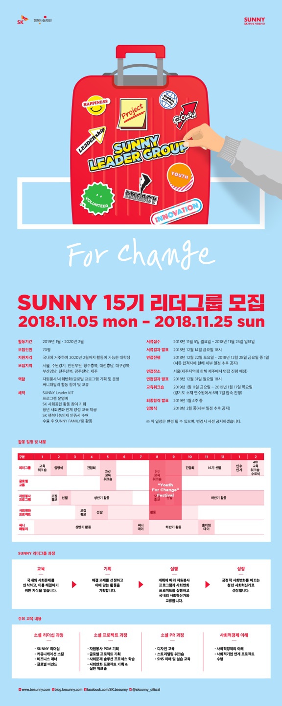 (SK 대학생 자원봉사단 SUNNY 제주지역운영팀) SUNNY 15기 리더그룹 모집 안내